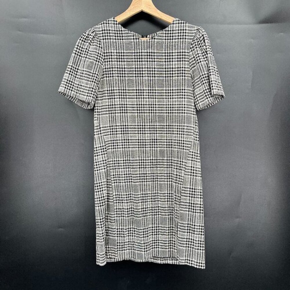 Zara puff sleeve mini dress black white plaid with gingham academia cutesy XS